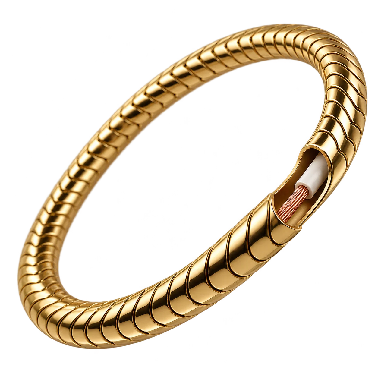 Gold hollow jewelry chain with a fine insulated electrical conductor inside