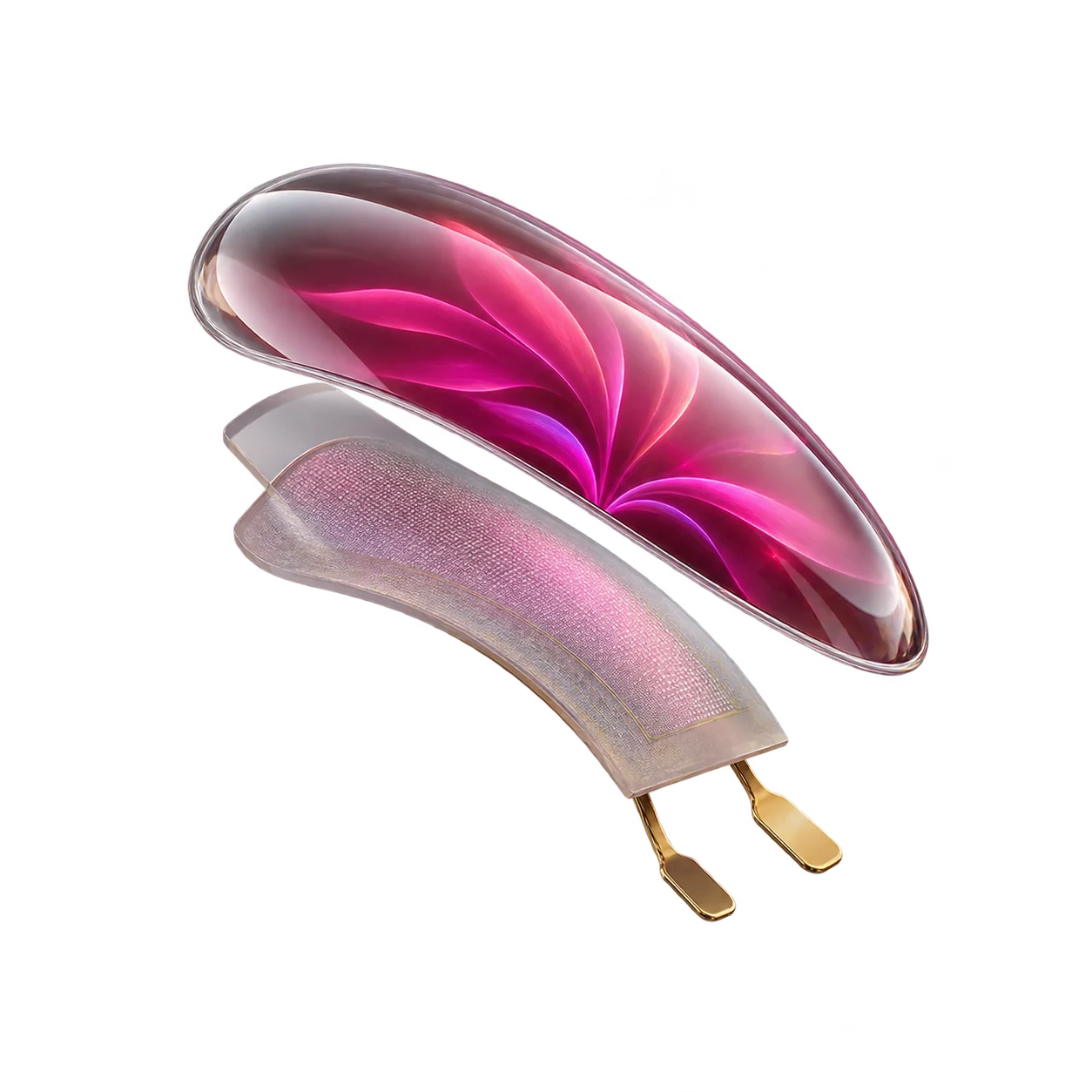 Exploded passive electronic nail display with no onboard battery or radio
