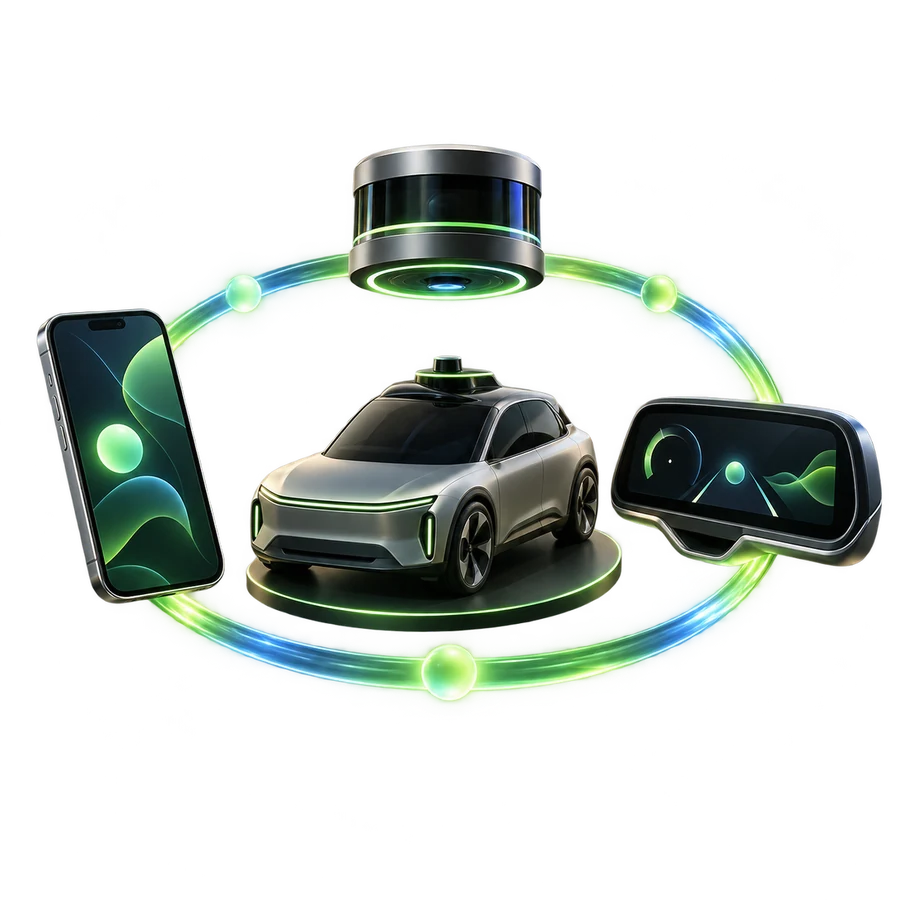 Three-dimensional rendering of phone, dashboard, and autonomous vehicle interfaces working together