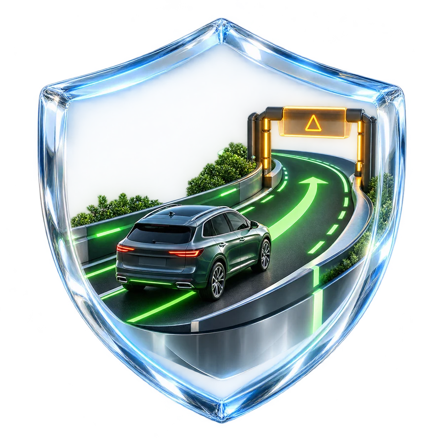 Three-dimensional rendering of a vehicle path protected by a safety shield