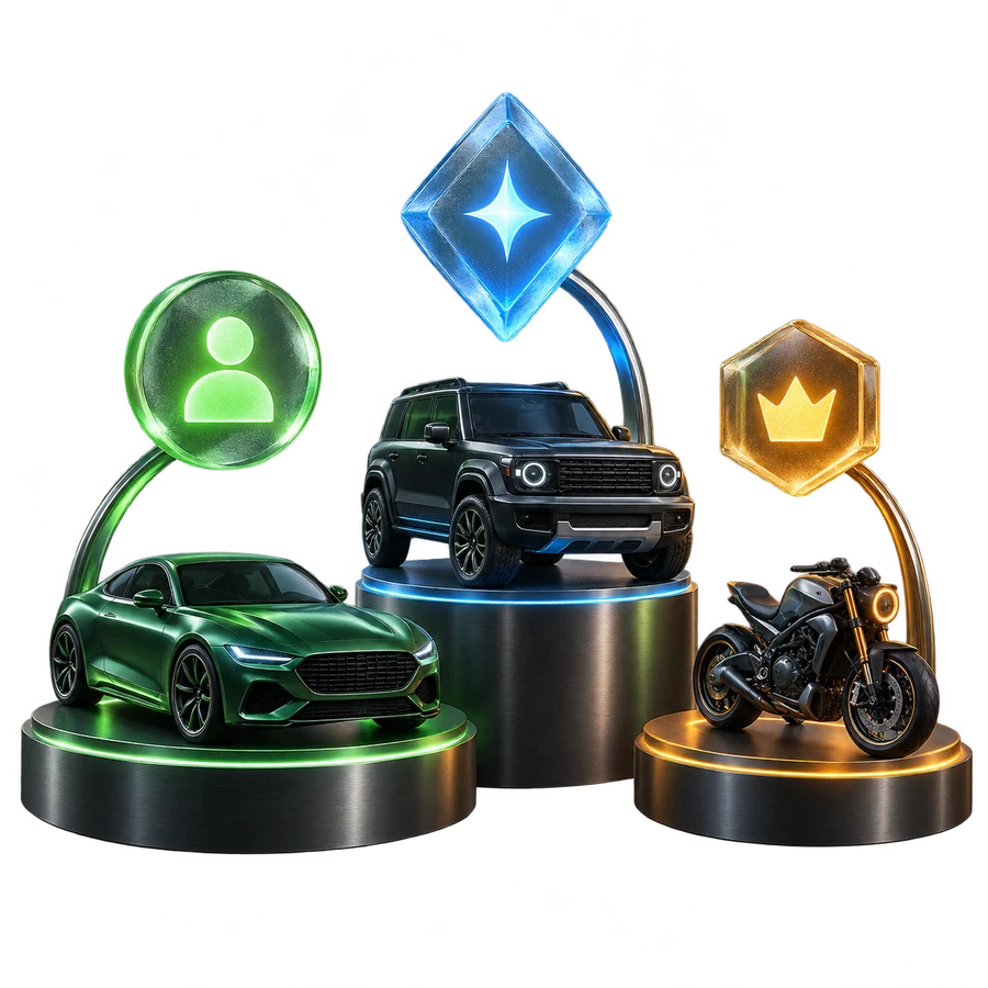 Three-dimensional rendering of distinct vehicle roles receiving different value offers