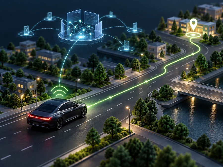 Priority vehicle sending a route request to the coordination network