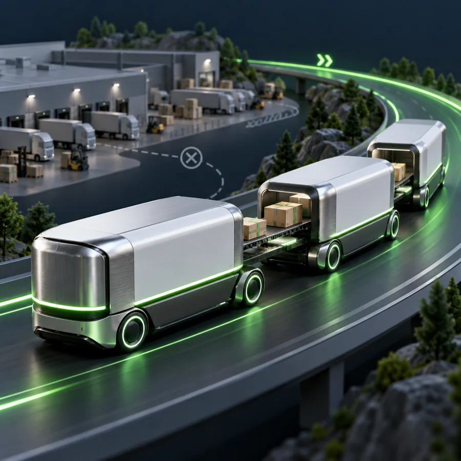 Three-dimensional cargo chain continuing on a road while bypassing a fixed sorting hub