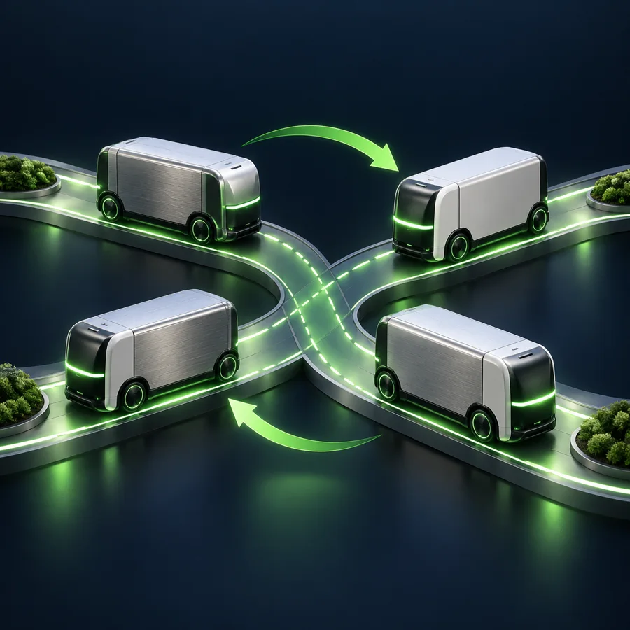 Three-dimensional cargo vehicles safely changing position to shorten a package route