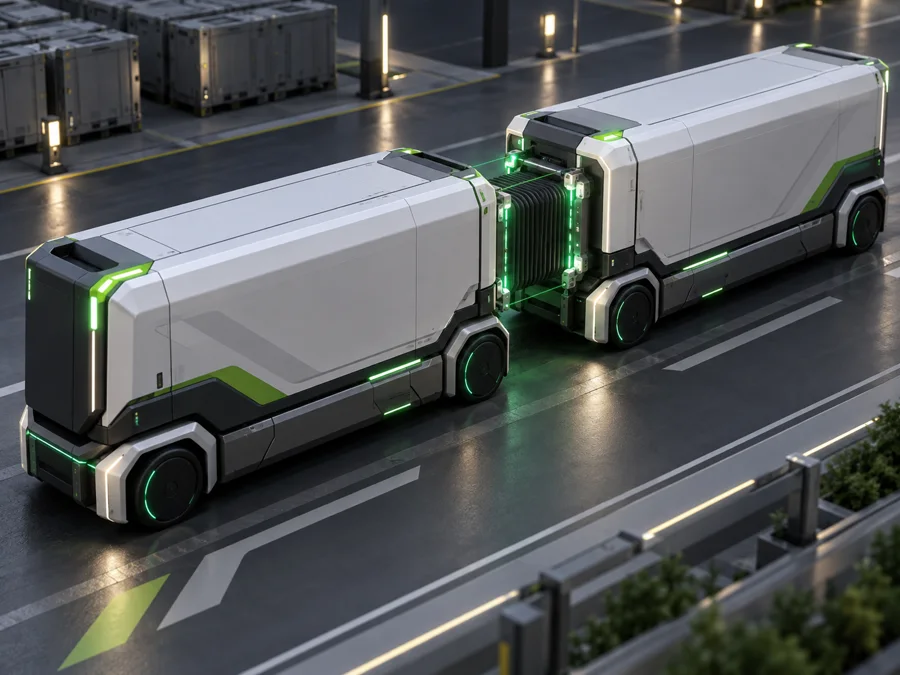 Two cargo vehicles aligning and engaging a flexible protected coupling